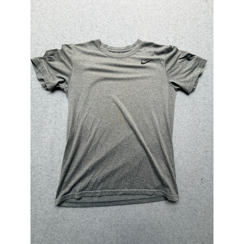 Nike Mens Dri-FIT Heather Gray Short Sleeve Training T-Shirt Swoosh Logo S